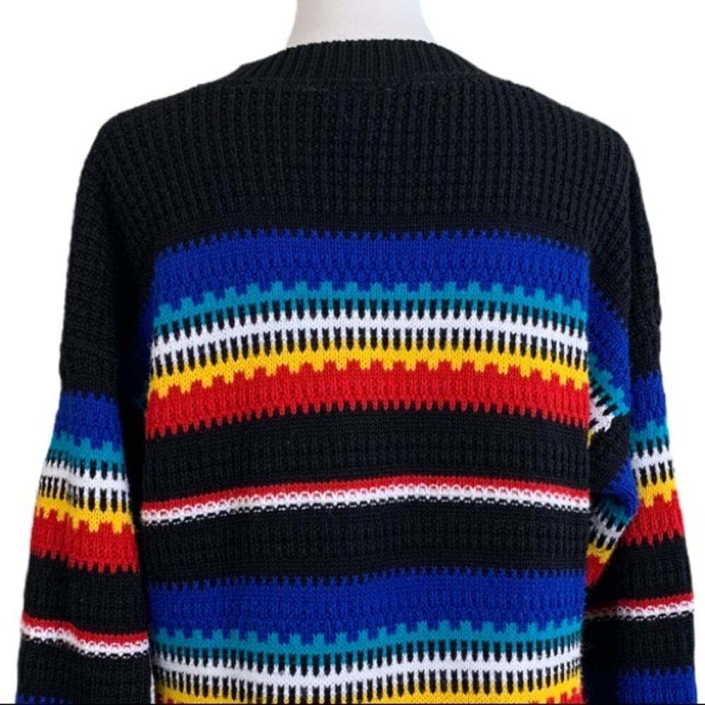 Vintage Cuddle Knit Women's Retro 80's Black Stripe Tunic Sknit Sweater Large - Picture 8 of 12